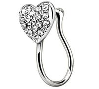 Piersando Fake Piercing Hoop Ring Clip On Klemmring Herz mit Kristall für Septum Tragus Helix Nase Lippe Ohr Intim Nippel Hufeisen Brust Silber