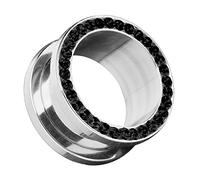 Piersando Flesh Tunnel Ohr Piercing Plug Ohrpiercing Schmuck Schraub aus Edelstahl Tribal mit Zirkonia Kristall Steinen Silber 12mm Schwarz
