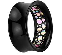 Piersando Flesh Tunnel Ohr Plug Piercing Ohrtunnel Ohrpiercing Kunststoff Double Flared Muschel Perlmut Inlay Schwarz 22mm