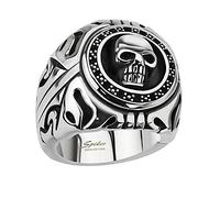 Piersando Herren Ring Edelstahl Biker mit 3D Totenkopf Männer Herrenring 26mm Breit Silber