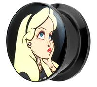 Piersando Ohr Plug Piercing Kunststoff Motiv Comic Picture Flesh Tunnel Ohrplug mit Blondes Mädchen Alice Schwarz Gelb 20mm