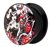 Piersando Ohr Plug Piercing Kunststoff Motiv Comic Picture Flesh Tunnel Ohrplug mit Dead Girl Gothic Schwarz 20mm