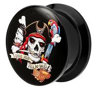 Piersando Ohr Plug Piercing Kunststoff Motiv Comic Picture Flesh Tunnel Ohrplug mit Pirat Papagei Segelschiff Maritim Schwarz Bunt