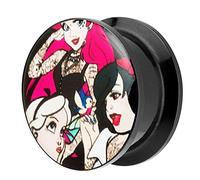 Piersando Ohr Plug Piercing Kunststoff Motiv Comic Picture Flesh Tunnel Ohrplug mit Tattoo Mädchen Schwarz Bunt 16mm