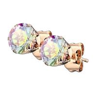 Piersando Ohrringe Edelstahl Zirkonia Rund Runde Ohrstecker Kristall Strass Glitzer Steine Diamant Form Damen Herren 3mm Rosegold Rainbow