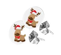 Piersando Ohrstecker Ohrringe Runde Kleine Stecker für Damen oder Kinder Silber mit Comic Rentier Motiv