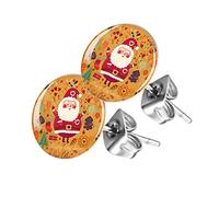 Piersando Ohrstecker Ohrringe Runde Kleine Stecker für Damen oder Kinder Silber mit Weihnachtsmann Best Wishes Motiv