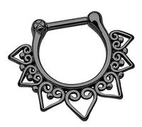 Piersando Piercing Scharnier Clicker Ring Tribal Spikes Spitzen mit Herz Ornament Vintage Septum für Tragus Helix Ohr Nase Lippe Brust Intim Spitzen Schwarz