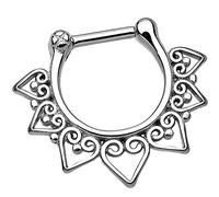 Piersando Piercing Scharnier Clicker Ring Tribal Spikes Spitzen mit Herz Ornament Vintage Septum für Tragus Helix Ohr Nase Lippe Brust Intim Spitzen Silber