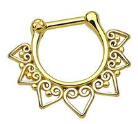 Piersando Piercing Scharnier Clicker Ring Tribal Spikes Spitzen mit Herz Ornament Vintage Septum für Tragus Helix Ohr Nase Lippe Brust Intim Spitzen Gold