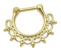 Piersando Piercing Scharnier Clicker Ring Tribal Spikes Spitzen mit Herzen Ornament Vintage Septum für Tragus Helix Ohr Nase Lippe Brust Intim Gold