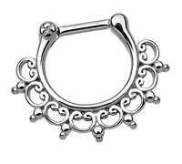 Piersando Piercing Scharnier Clicker Ring Tribal Spikes Spitzen mit Herzen Ornament Vintage Septum für Tragus Helix Ohr Nase Lippe Brust Intim Silber