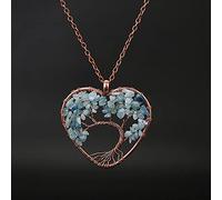 Pietra naturale 7 Chakra Reiki Guarigione Albero della Vita Pendente Della Collana Del Cuore Pendenti con gemme e perle Amuleto di Guarigione di Cristallo Dei Monili Delle Donne Regalo-aquamarine