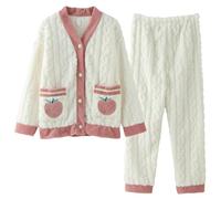 Pijamas Damen Lounge Set Winter Fleece Freizeitanzug Loungewear Kuschel Pyjama Sleepwear Aesthetic Nachtwäsche Thermo Partner Schlafanzug Oberteil Und Hose