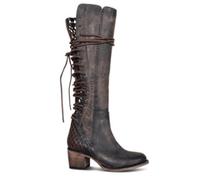 PIKETU Seitliche Reißverschluss Damen Lederstiefel, mittelalterliche Halbfußstiefel, Retro europäische und amerikanische Stil Schnürschuhe für Damen, knielange Schnürschuhe,Taupe,39