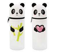 Pilikoll 2 Stück Kawaii Federmäppchen Panda 2 in 1 Silikon Federmäppchen Stand Up federmäppchens Mäppchen Niedlicher Pandas Silikontasche Mäppchen Panda für Kinder, Erwachsene, Schule, Büro, Reisen