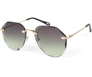 Pilotenbrille STYLEBREAKER "Rahmenlose Piloten Sonnenbrille mit Diamant Schliff", Damen, grün (gestell gold, glas grau, grün verlauf), Modisch, Sonnenbrillen (93896736-0) gestell gold, glas grau, grün