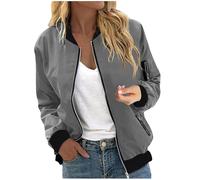 Pilotenjacke Damen Blouson Jacke Herbstjacke Leichte Casual Liegerjacke mit College-Kragen Bomberjacke mit Taschen XL Gray