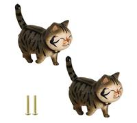 PILYON Türknöpfe 2 Stück Messing Drehbarer Katzengriff,Cartoon-Garderoben-Türknauf,Süßer Schubladenknopf,Schwarz-Graue Katze