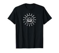 Pimperoncini Yoga Lotusblüte Sonne Sonnenschein Natur Asanas Namaste Om T-Shirt - Unisex Erwachsene - Schwarz - S - Klassische Passform - Kurzarm - Yoga T-Shirt