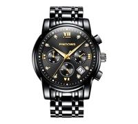 PINDOWS Herrenuhren Luxus Quarz-Analoguhr Datumsanzeige und großem Ziffernblatt wasserdichte modische Business-Armbanduhr Elegante zweifarbige Edelstahl-Klassiker-Herrenuhr mit beleuchtetem Kalender