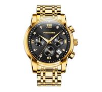 PINDOWS Luxusuhren für Herren, Quarz-Chronograph mit Datum, großes Zifferblatt, wasserdichte Business-Armbanduhr, Edelstahlarmband, Leuchtzeiger, Diamant-Akzente