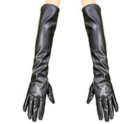 Pineeseatile Kunstlederhandschuhe, lange schwarze Lederhandschuhe für Damen, mit PU-Fleece gefüttert, warmer Touchscreen für Cosplay, Oper, formelle Abendkostümparty