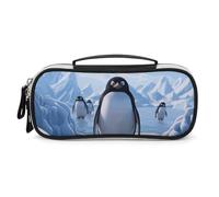Pinguin Antarktis Eis-Federmäppchen mit Griff, große Kapazität, PU-Leder, Federmäppchen, Büro-Organizer, tragbare Kosmetiktasche für Reisen, Zuhause