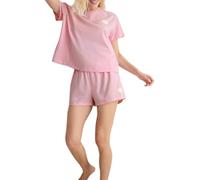 Pink Cotton Heart Patch Shorts Knitted Pajamas Set Thmss25Pt00155