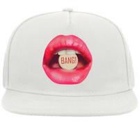 Pink Lips Kinky Bang Graphic Snapback Flat Visor Cotton Blend Cap White
