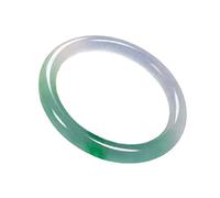 Pink Palm Natürliche Jade-Armreifen, farbiges Armband, Armreif, halbgrün-weiß, schwimmende Blume, dünne, runde Armbänder, mit Schmuckschatulle (54 mm)