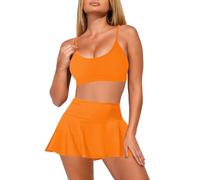 Pink Queen Damen 2-Teilig Bikini Set U-Ausschnitt Verstellbar Spaghetti Straps Hohe Taille Swim Rock Strand Orange L