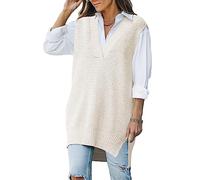 Pink Queen Damen Oversize Pullunder V-Ausschnitt Strickpullover Weste Ärmelloser Tanktop Übergroßer Aprikose XL