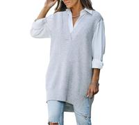 Pink Queen Damen Oversize Pullunder V-Ausschnitt Strickpullover Weste Ärmelloser Tanktop Übergroßer Grau M