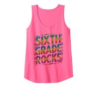 Pink Six Grade Rocks First Day I Teach Teacher Crew Little Tank Top
