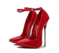 Pinke Pumps 16 cm Extreme Metall High Heels Sexy Dünn Stilettos Modell Cross Dresser Schuhe, rot, 41 EU