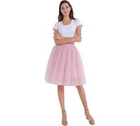 Pinker tüllrock Damen,4 Layers Tütü Rock Damen Leicht Blickdicht Tüllrock Lang Petticoat Unterrock Elastische Hohe Taille A-Linie Große Größen Tüll Rock,Pink 2,XXL
