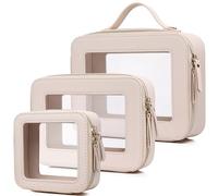 Pinkmik Durchsichtige Make-up-Tasche, transparentes Reise-Set für Kosmetika und Toilettenartikel, Pinseltasche für Damen und transparente Autotasche mit Reißverschluss, D/Beige, L+M+Mini,