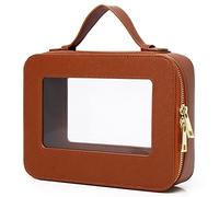 Pinkmik Make-up-Pinsel-Etui, transparent, Reise-Kosmetik- und Kulturbeutel, schmale Make-up-Tasche mit Reißverschluss, kleine Geldbörse, Organizer, Auto-Tasche für Damen, X/Braun, M+L, Transparentes