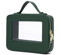 Pinkmik Reise-Make-up-Tasche mit Pinselhalter, tragbar, transparent, wasserdicht, Kulturbeutel, Kosmetik-Organizer für Damen (X/Grün, L + Slim)