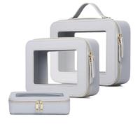 Pinkmik Transparente Make-up-Tasche mit Pinseltasche, 3 Stück, wasserdicht, Reiseetui für Kosmetika und Toilettenartikel, Make-up-Organizer für Damen, mit Reißverschluss, Grau, L+M+SLIM