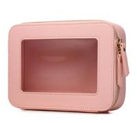 Pinkmik Transparente Make-up-Tasche mit Pinseltasche, tragbare Kosmetiktasche, Reise-Kulturbeutel, Autozubehör für Damen, Pink, M+SLIM, Reise-Make-up-Set