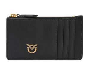 PINKO Airone Cardholder Sheep Nappa Chevron Black - Antique Gold