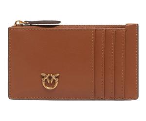 PINKO Airone Cardholder Sheep Nappa Chevron Marrone - Leone - Antique Gold