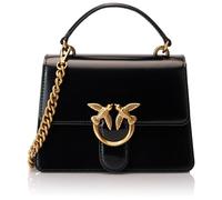 Pinko Damen Love One Top Handle Mini Light Gebürstetes Leder glänzend Tasche, Z99q_schwarz-antik Gold