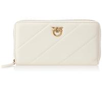 Pinko Damen Ryder Reißverschluss Around Sheep Nappa Reisezubehör-Brieftasche, Z14q_Weiß Seide Antik Gold