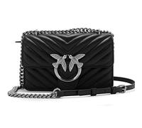 Pinko Schultertasche Love One Mini DC Schafnappa Chevron Schwarz Old Silver Leder Damen
