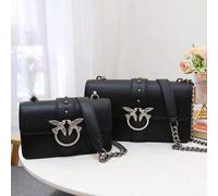 Pinko-Style Schwalbenhandtasche aus echtem Leder, kleines Portemonnaie, Schultertasche mit Kette, Crossbody-Clutch.