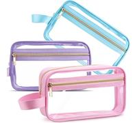 Pinkunn Transparente Kosmetiktaschen mit Reißverschluss für Reisen, Kulturbeutel, TSA-zugelassen, mit Griffen, kleine transparente Make-up-Tasche, passend für Handgepäck, Reiseutensilien, 3 Stück