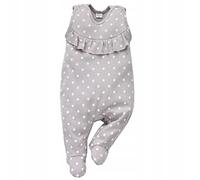 Pinokio - Einhorn Kollektion - Baby Mädchen Strampler 100% Baumwolle, grau mit Punkten in weiß, Allover Bedruckt. Strampelanzug/Schlafanzug ärmellos (68)